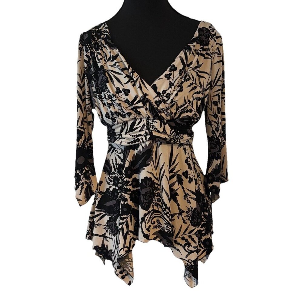 jtb Womens Y2K Babydoll Fairy Grunge Top Sz Medium Dark Floral‎ Tie Waist Forest